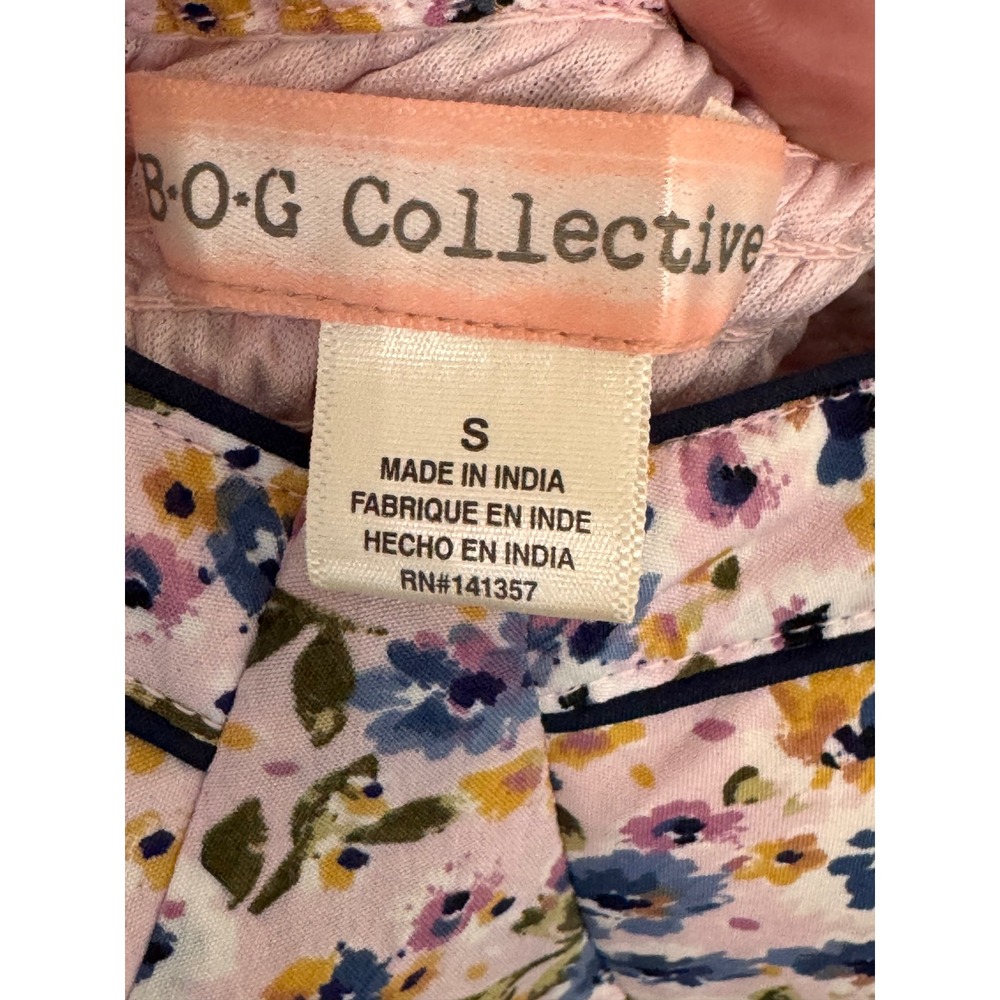 BOG Collective Floral Bustier Crop Top Pink Ruffle Strap‎ Smocked Back Small - Picture 4 of 4